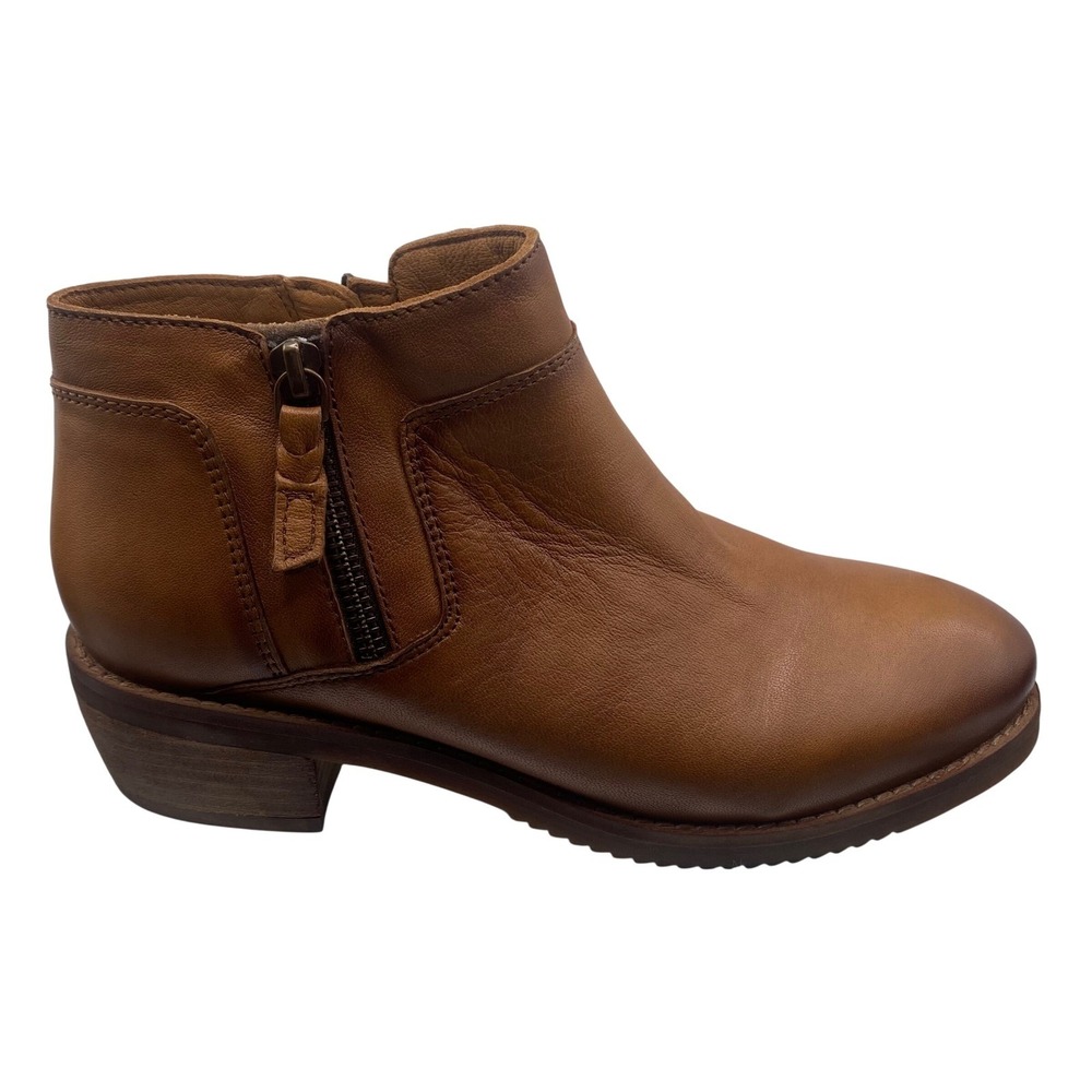 Softwalk Roselle Tan Leather Ankle Boots Side Zip Block Heel Women's Size 7.5‎